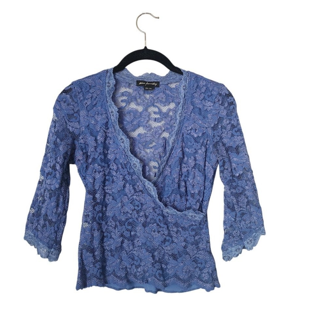 ANN FERRIDAY vintage Y2K blue lace babydoll top coquette whimsigoth‎ OS
